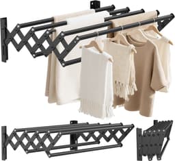 Uitschuifbaar Wand Droogrek RVS Zwart | Wanddroogrek met 7 Stangen | Telescopisch 12–36 cm | Ruimtebesparend Wasrek | Draagkracht 25 kg | Ideaal voor Badkamer, Balkon & Wasruimte — thumbnail 1