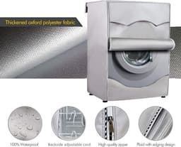 Wasmachine hoes - Wasmachine Beschermer - Verstelbare - Oxford-stof - Frontlaadwasmachine - Geschikt voor de meeste wasmachines en drogers met een opening aan de voorzijde - 65x60x85 cm - Zilver — thumbnail 2