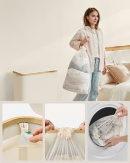SONGMICS - Wasmand - Wasmand met 2 Vakken - 130L Inhoud - Opvouwbaar met Deksel en Handvatten — thumbnail 4