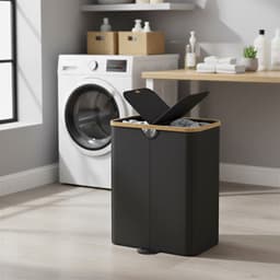 SONGMICS LCB523B01 - Wasbox met 2 Vakken - Uitneembare Waszakken - Met Deksel voor Slaapkamer Wasruaimte — thumbnail 3