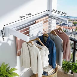 Casa Living Intrekbaar Droogrek - Ruimtebesparend Design - Met Handig Kliksysteem - Wandmontage - Aluminum - Tot 27KG - Wit — thumbnail 1