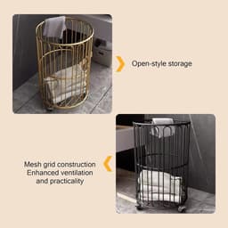 Strijkmand met wielen - Rolbare wasmand - Huishoudelijk werk - Grote capaciteit - 36x46 cm - Goud — thumbnail 4