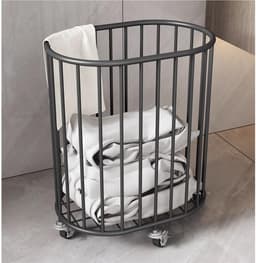 Wasmand - Kledingmand Opberger - Ruimte Organiseren - Met Wielen - 40x28x47cm - Zwart — thumbnail 4