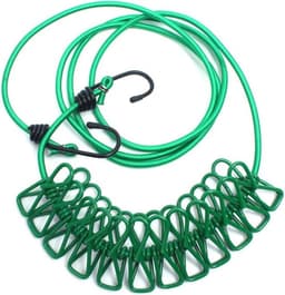 Waslijn met Clips - Drogereis touw - Buiten drogen - Winddicht Antislip - 1.8 tot 3.6 Meter - Groen — thumbnail 1