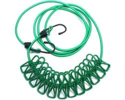 Waslijn met Clips - Drogereis touw - Buiten drogen - Winddicht Antislip - 1.8 tot 3.6 Meter - Groen