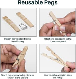 Houten kledingharingen - Waspinnen duurzaam - Wasgoed ophangen - Niet-slip grip - 60 stuks - Houtkleur — thumbnail 2