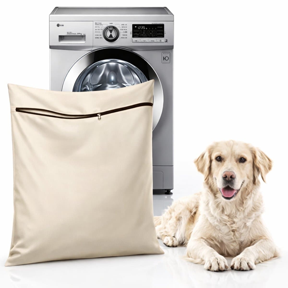 Ultiluxe® Waszak voor Huisdieren - Pet Laundry Bag voor Wasmachine - Waszak voor Dierenhaar - 60 x 70 cm - Met Ritssluiting - Beschermend - Beige — afbeelding 1