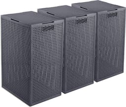 Curver Kaya Wasmand met deksel - 60L - 3 stuks - 38x29x58,5 cm - Antraciet — thumbnail 1