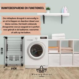 Woning Decor® Wasrek Inklapbaar – 35 meter Drooglengte - Extra Groot - RVS Droogrek - Stevig en Ruimtebesparend – Voor Binnen en Buiten - Droogrek Inklapbaar — thumbnail 3