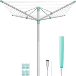 SONGMICS Kleding Luchter Hoogte Verstelbaar Aluminium Legering Buiten Kleding Luchter met Grond Anker Beschermhoes Kleding Handjes Zilver Groen 40m Waslijn 4 Ladingen LLR303EZ01 — thumbnail 1