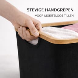 Vellano Opvouwbare Wasmand 45L – Zwart – Wasmand met Bamboe Rand – Inklapbare Wasbox met Handgrepen – Heupwasmand – Opbergmand — thumbnail 5