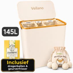 Vellano Wasmand 3 Vakken – Wassorteerder met Deksel – 145L – 3 Uitneembare Waszakken – Bamboe Frame – Incl. Drogerballen & Jasmijn Geurverfrisser — thumbnail 1