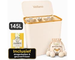 Vellano Wasmand 3 Vakken – Wassorteerder met Deksel – 145L – 3 Uitneembare Waszakken – Bamboe Frame – Incl. Drogerballen & Jasmijn Geurverfrisser — afbeelding 1