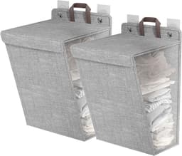 Vouwbare Wasmand met Deksel en Handvatten, Ruimtebesparende Wasmand, Grote Capaciteit voor Badkamer, Keuken en Slaapkamer, Set van 2 Stuks — thumbnail 1