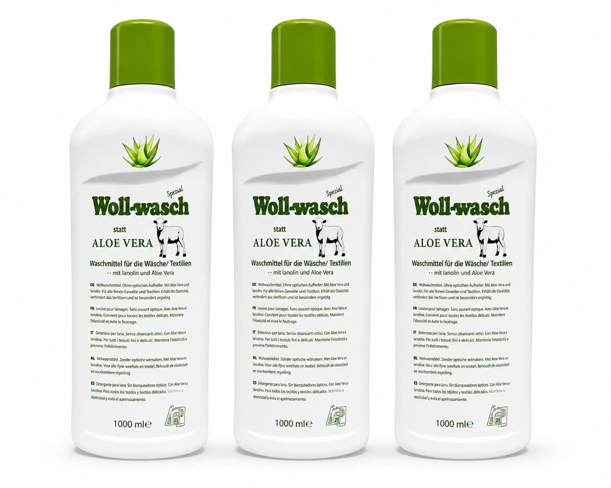 Wollsan - Wol fijnwasmiddel - 3 x 1000ML - met Aloë Vera - Bevat Lanoline - voor Wol - 100% veilig wolwasmiddel — afbeelding 1