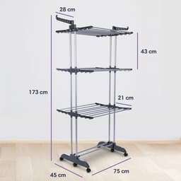 Wasrek Staand - Droogtoren Wassen - Kleding Drogen - Opvouwbare Wielen - 44 m Droogruimte - Zwart — thumbnail 4