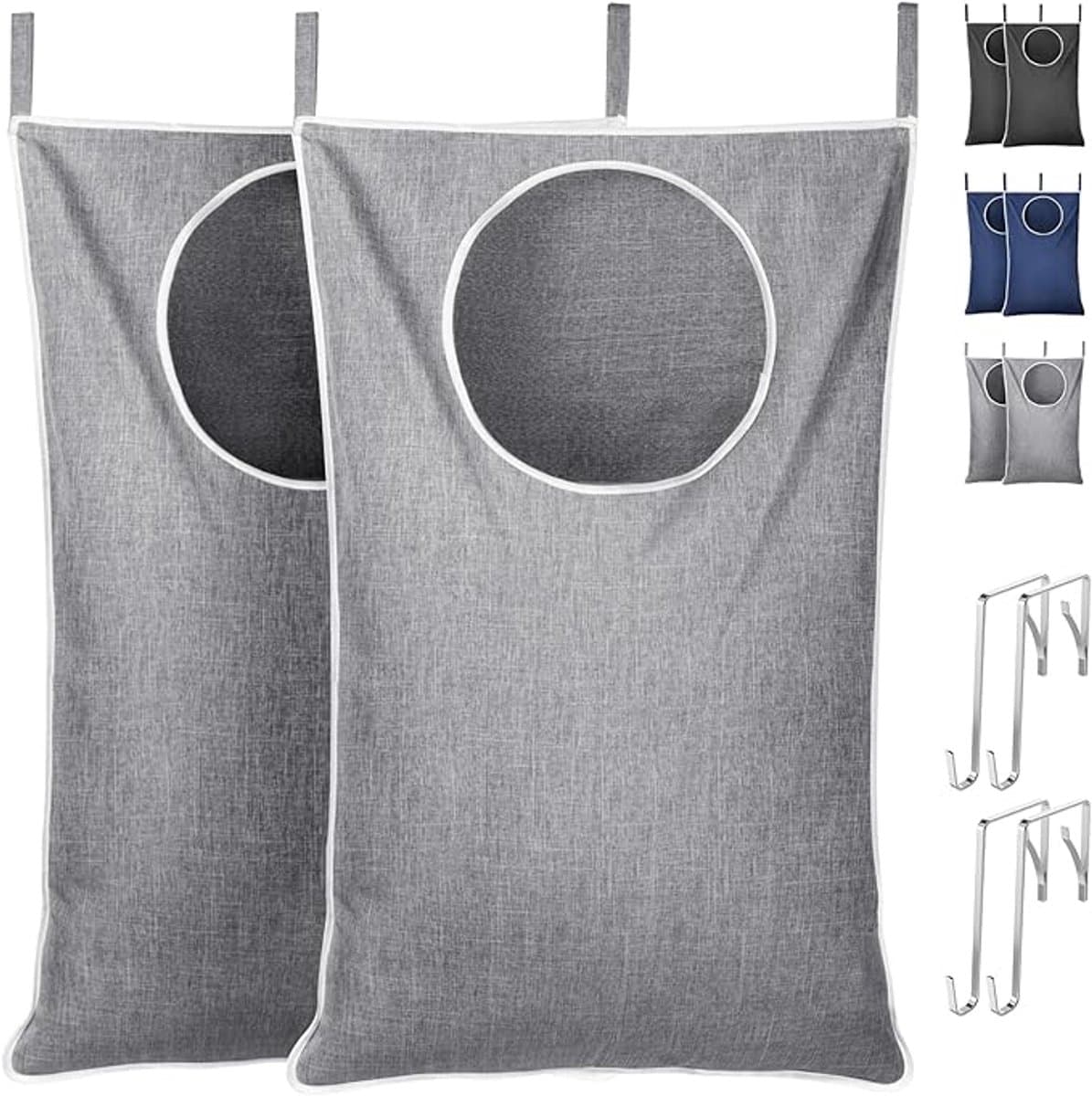 Hangende Waszak aan Deur, Grote Opvouwbare Vuile Wasmand, Wasmand Tas voor Badkamer en Slaapkamer, Opbergmand Vuile Was, Lichtgrijs, Set van 2 — afbeelding 1