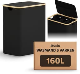 Avela Wasmand 3 vakken met deksel - 160L - Zwart - Wassorteerder — thumbnail 1