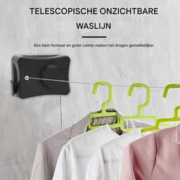 TOVBMUP Intrekbare waslijn - Verstelbare waslijn - 5,1 m roestvrijstalen touw - Geschikt voor het drogen van kleding binnen en buiten, balkons, wasruimtes — thumbnail 4