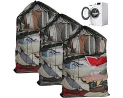 3 stuks XXL fijnmazige waszakken met trekkoord - 60x90 cm - Zwart