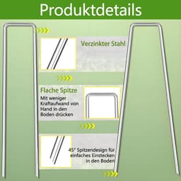 Dailygoods- Grondankers 50 Stuks - Roestvrij Staal - Haringen/Tentharingen - Voor Tuinvlies/Onkruidvlies - U-vormige Grondhaken - 150/200 mm x 40 mm x Ø 2,5 mm — thumbnail 5
