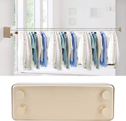 Dailygoods - Intrekbare waslijn - Uitschuifbare waslijn - Modern en eenvoudig te installeren - Goud - Ideaal voor balkon en badkamer - Maximaal 4,2 m... — thumbnail 4