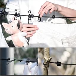 Dailygoods- Waslijn Uittrekbaar 180/360 cm - Draagbare Waslijn - Winddicht - 12 Clips - Roestbestendig - Duurzaam Elastisch Touw - Waslijnset — thumbnail 4