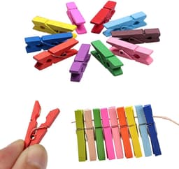 Houten Was Knijpers - Kleurrijke Clips - Knutselen en Decoratie - Met Jute Touw - 50 Stuks - Gemengde Kleuren — thumbnail 4