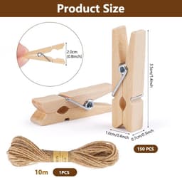 Dailygoods- Wasknijpers 150 Stuks - Kleine Houten Knijpers 3.5cm - Draagbare Knijpers voor Kleding/Foto's - Jute Touw 10m - Perfect voor Decoratie — thumbnail 3
