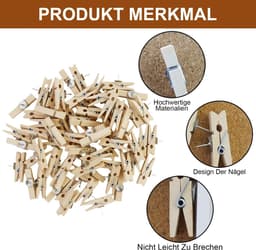 Dailygoods- Houten Knijpers 110 Stuks - Duurzaam - Houten Klemmen - Mini Knijpers - Herbruikbaar - Eenvoudig te Bevestigen - Wasknijpers — thumbnail 5