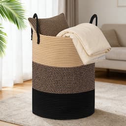 Lemlit Wasmand - Gevlochten Opbergmand met Handvatten 58 L - Speelgoedmand voor Kinderkamer Slaapkamer en Woonkamer - 38 x 50 cm - Zwart Bruin — thumbnail 3