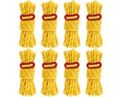 8-pack 4 mm ultralichte tentscheerlijnen met aluminium spanners — Ideaal voor kampeertenten, tarpen, wandelen en backpacken (Geel)