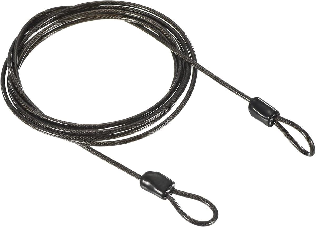 Veiligheidsstaalkabel — 2,5 mm x 2 m gecoate staalkabel voor bagagesloten, dubbel gelust (zwart) — afbeelding 1