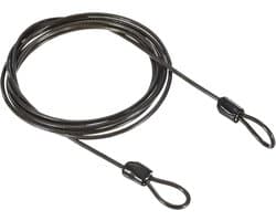 Veiligheidsstaalkabel — 2,5 mm x 2 m gecoate staalkabel voor bagagesloten, dubbel gelust (zwart) — afbeelding 1