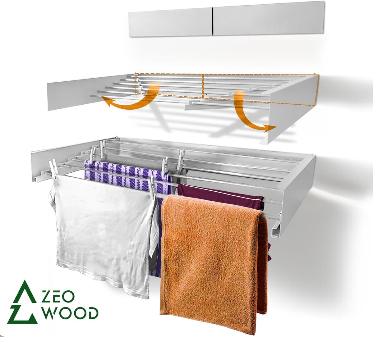 Zeo Wood® - Wanddroogrek Inklapbaar 100 cm - 6 m Drooglengte Wit — afbeelding 1
