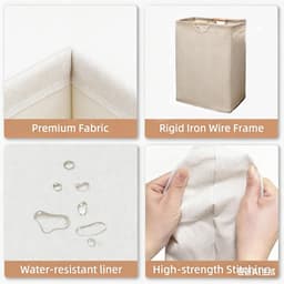 Wasmand- katoenen linnen opbergmand met houten handgrepen - opvouwbare stoffen organizer voor slaapkamer - badkamer en huisorganisatie - beige - 40*30*50 cm — thumbnail 4
