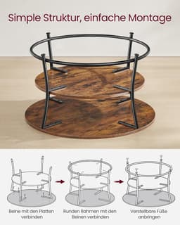 VASAGLE Salontafel rond, Woonkamertafel, Sofatafel met plank, 80 x 45 cm, Gemakkelijke montage, Metaal, Industrieel ontwerp, vintage bruin-zwart LCT80BX — thumbnail 4