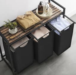 Wasmand 39,8L met 4 Compartimenten – Was Sorteerder– Oxford Stof Wasopslag met Interne Verdelers – Stevige Was Organizer voor Badkamer of Wasruimte – Bruin/Zwart — thumbnail 3