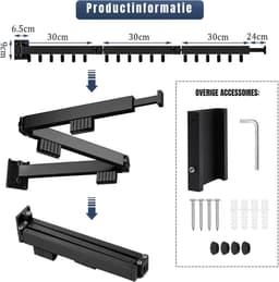 Nexvo® Wanddroogrek Inklapbaar - Wanddroogrek - Zwart - ‎120cm x 3cm x 9cm — thumbnail 3