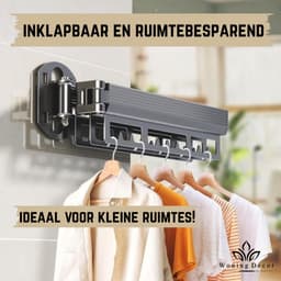 Woning Decor® Droogrek 127cm – Inklapbaar Wanddroogrek – Muur Wasrek – Droogrek Hangend - Voor Binnen en Buiten – Duurzaam & Ruimtebesparend — thumbnail 4