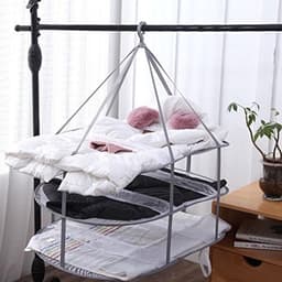 Opvouwbaar droogrek met 3 niveaus en gaas – 77 cm L x 61 cm B x 78 cm H - Geschikt voor het drogen van zware truien, ondergoed, sokken, gebreide kleding, knuffels, katoenen pantoffels — thumbnail 3