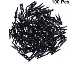 Mini Wasknijpers - 100 stuks - 3cm - Hout - Zwart
