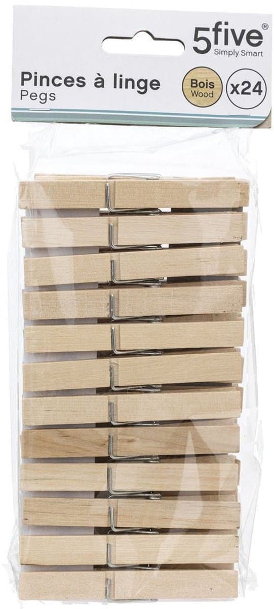 5five Wasknijpers - 96x stuks - hout - naturel - 9 cm - Was ophangen - Was knijpers — afbeelding 1