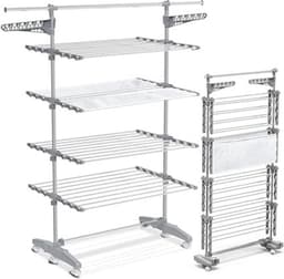 Thuys – Droogtoren 4 Verdiepingen – Droogtoren – Droogrek – Met Wielen En Net – 66cm x 165cm x 177cm – Grijs — thumbnail 2
