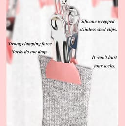Droogrek voor kleding en sokken van roestvrij staal met 24 clips, draaibare haak en winddichte hanger voor sokken, bh's, handdoeken, ondergoed, wasgoed, hoeden, sjaals, broeken en handschoenen (roze clips) — thumbnail 4