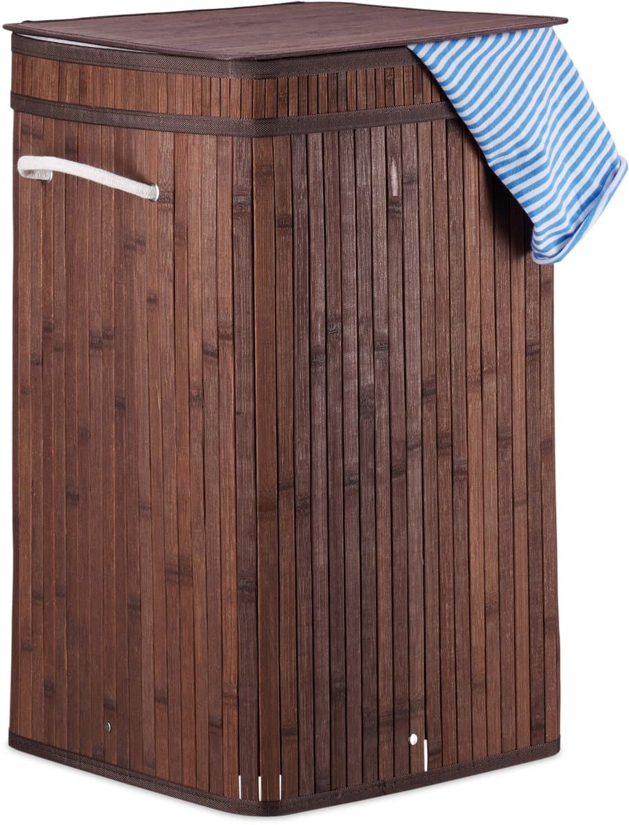 3x wasmand bamboe - wasbox opvouwbaar - 70L - vierkant - 63x36x36 cm - bruin — afbeelding 1