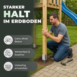 Novatool 4x grondhulsset 71x71x750 mm, grondhuls parasolpaalsteunen schuttingpaal houten paal grondhulzen inslaghuls grondanker grondpen om in te slaan, verzinkt, met schroeven — thumbnail 3