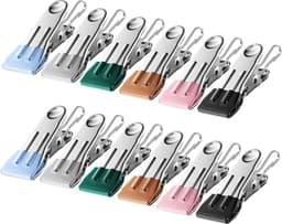 Set van 12 RVS Klemmen voor Kleding met Haken - Winddichte Kleuren Kledingknijpers - Stevige Kledingclips voor Buiten - Ideaal voor Kledinglijn, Chipzakken en Voedsel — thumbnail 1
