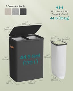 SONGMICS Wasmand met twee compartimenten - 170 liter - hoogte 75 cm - uitneembare binnenzakken - LCB813B01 — thumbnail 2