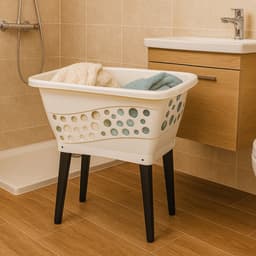 Alpfa – Wasmand – Wasmand Op Poten – Met Inklapbare Poten – Kunststof – Wit – 52 Liter – 69x40x33 — thumbnail 2